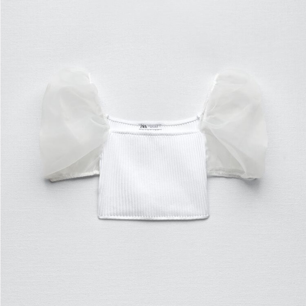 Zara Sheer Puff Sleeves Top with Organza Inserts - Picture 7 of 11